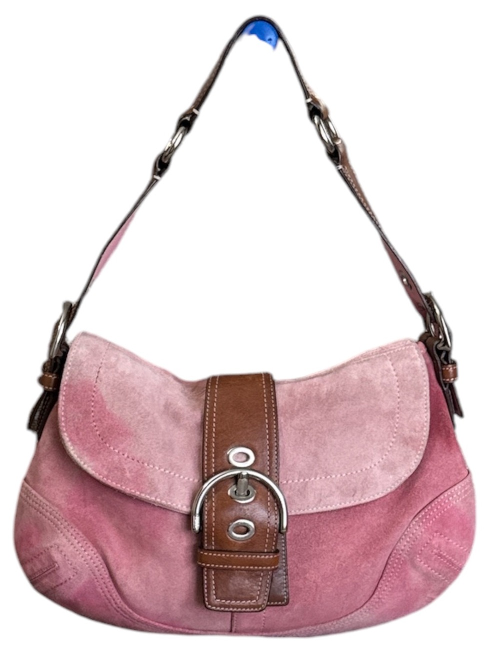 The pink suede Coach SoHo shoulder bag
